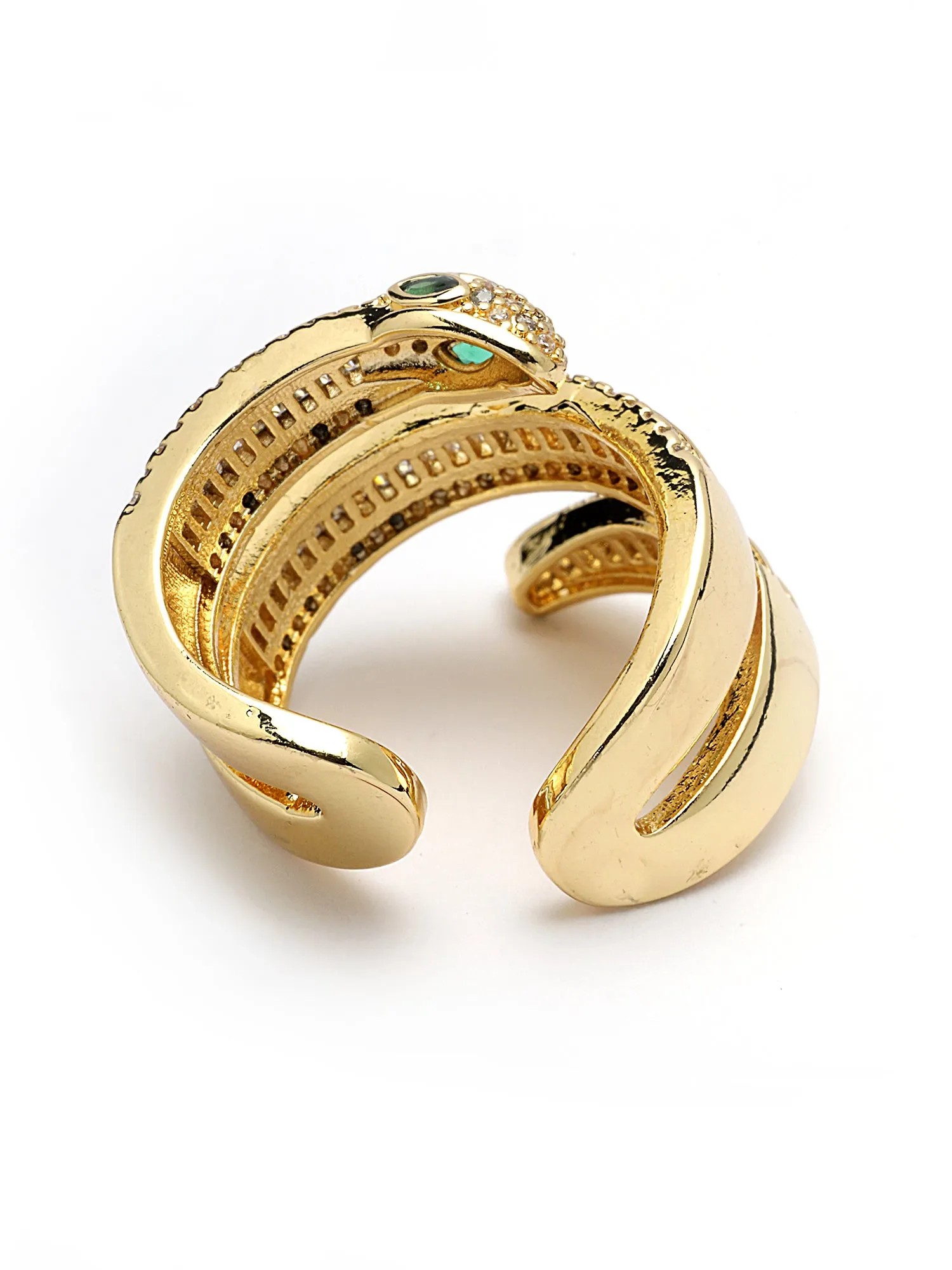 Bohey by KARATCART Gold Plated Cubic Zirconia Studded Snake Design Women's Finger Ring