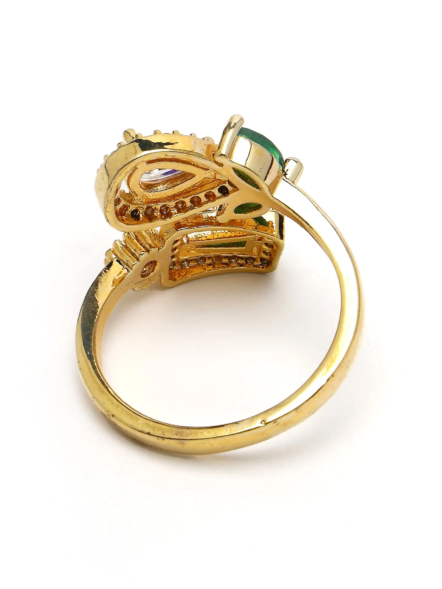 Bohey by KARATCART Gold Plated Green Cubic Zirconia Studded Women's Finger Ring