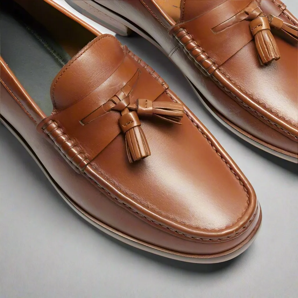 Brown Italian Leather Lysandra Tassel Loafers - Loafers Shoes