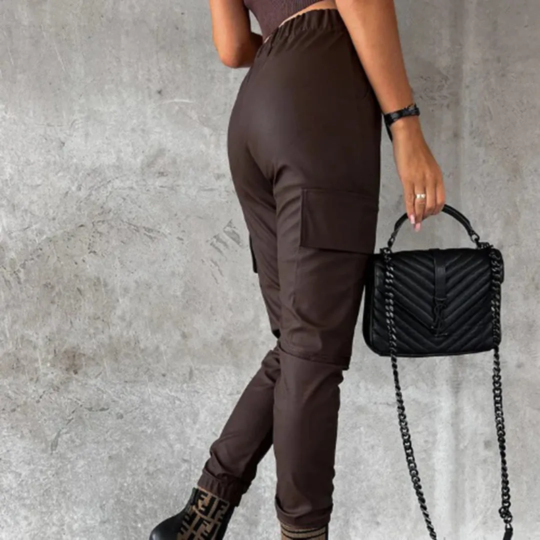 Cargo Pants – Faux Leather – High-Waisted Chic Style