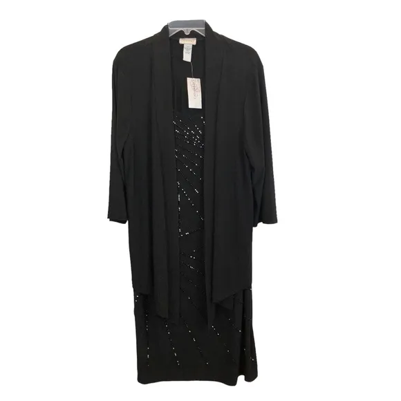 CATHERINES New Silver Black Beaded Knit Midi JACKET DRESS 0X plus NWT $179 USA