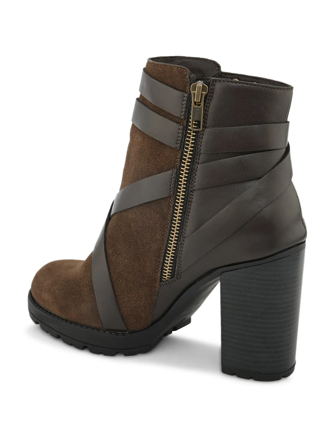 Chocolate Brown Suede Ankle Boot For Women
