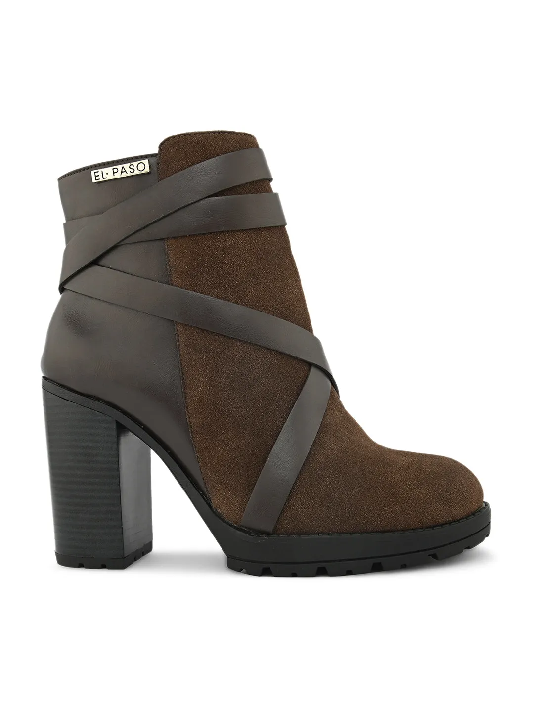 Chocolate Brown Suede Ankle Boot For Women