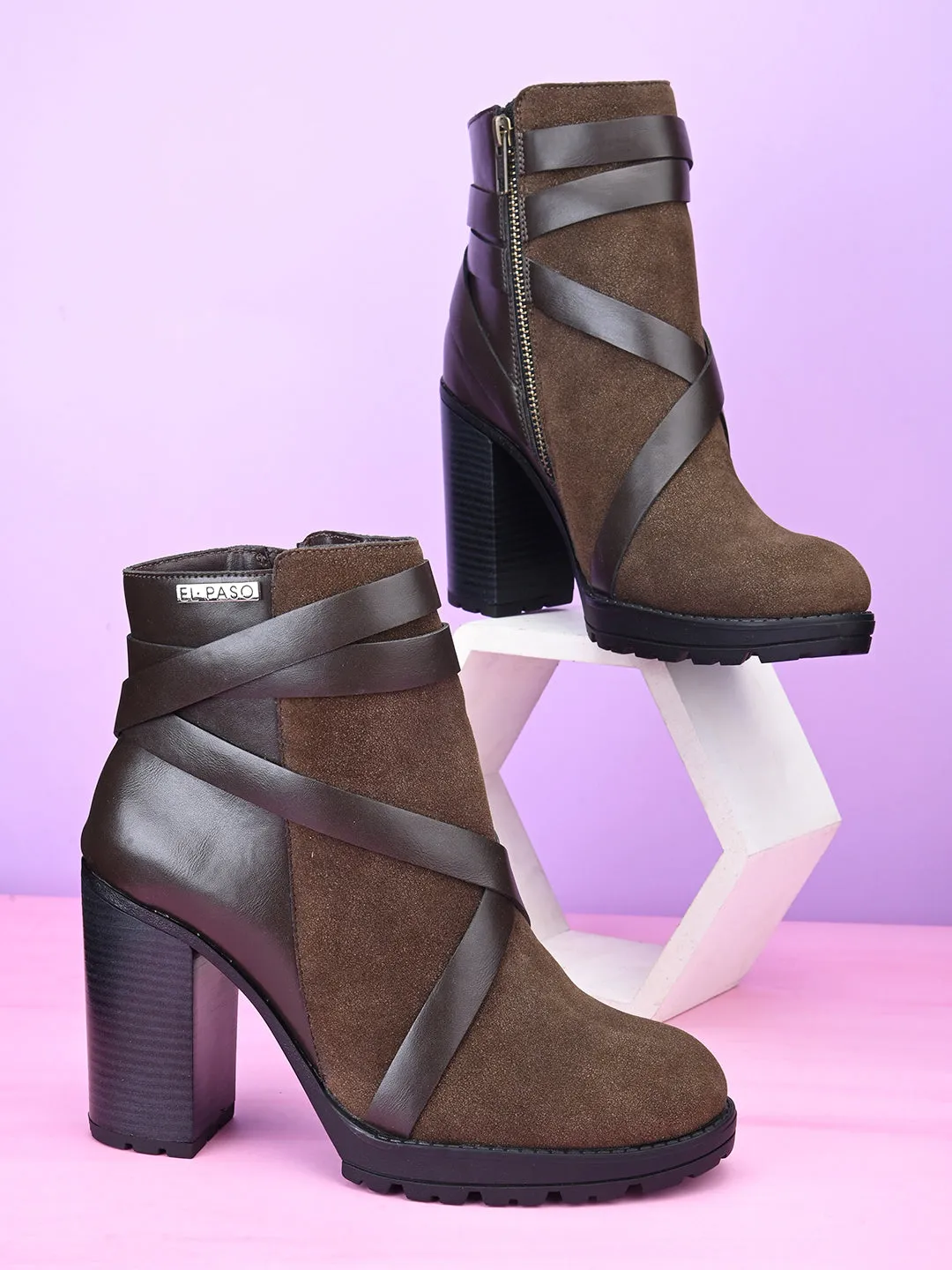 Chocolate Brown Suede Ankle Boot For Women