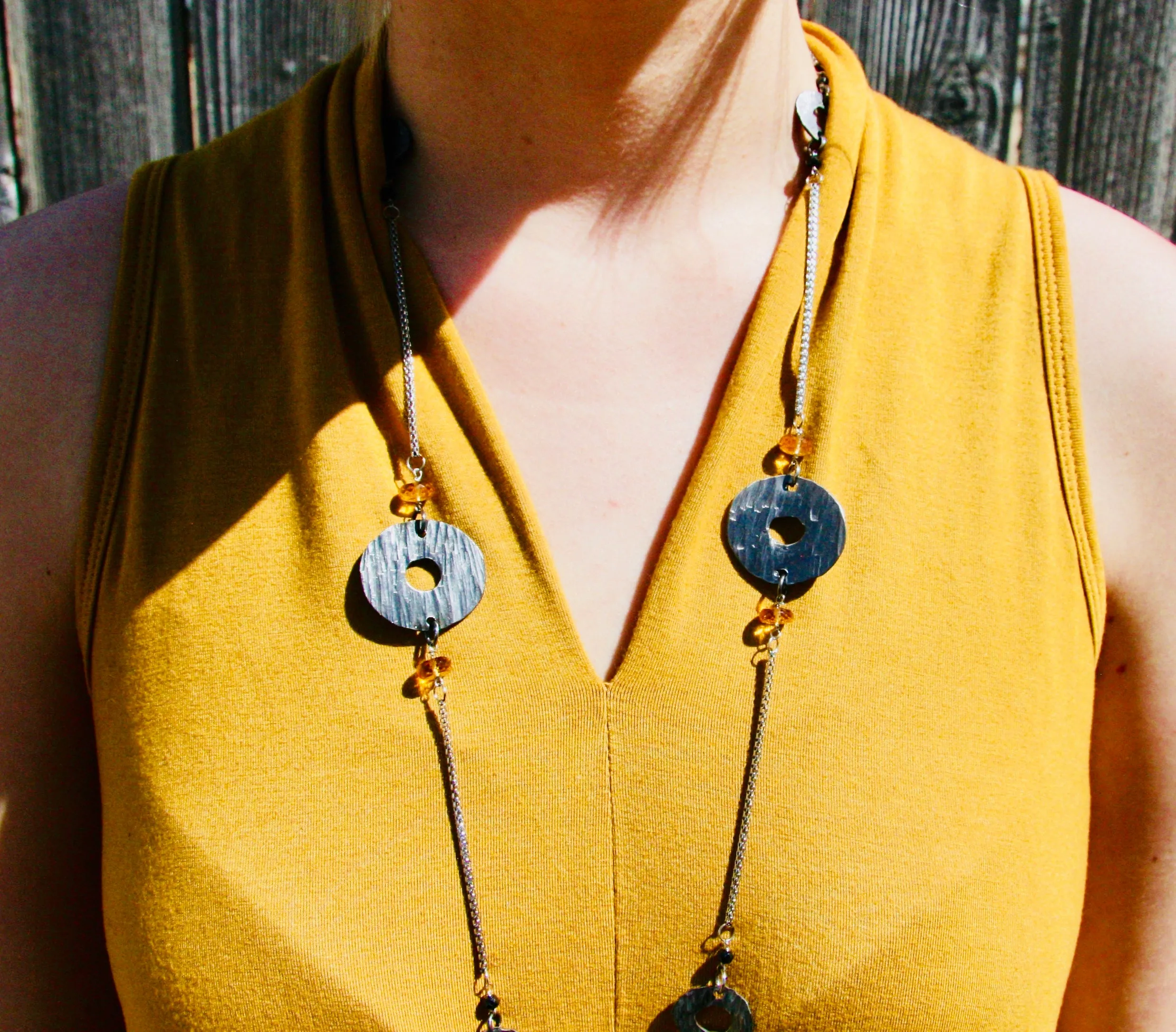 Citrine Chain Necklace with Large Washer