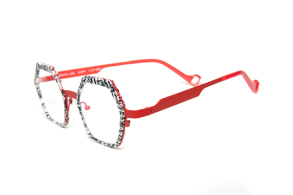 COLLINS Black White Marbled & Red Reading Glasses, Blue Light Glasses