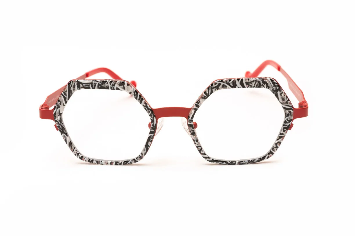 COLLINS Black White Marbled & Red Reading Glasses, Blue Light Glasses