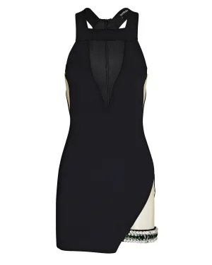 Crystal-Embellished Mesh-Paneled Mini Dress