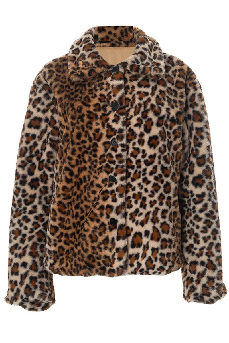 DS3315 Leopard Fleece Jacket Outerwear