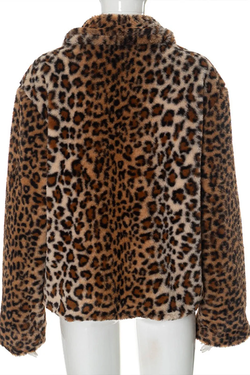 DS3315 Leopard Fleece Jacket Outerwear