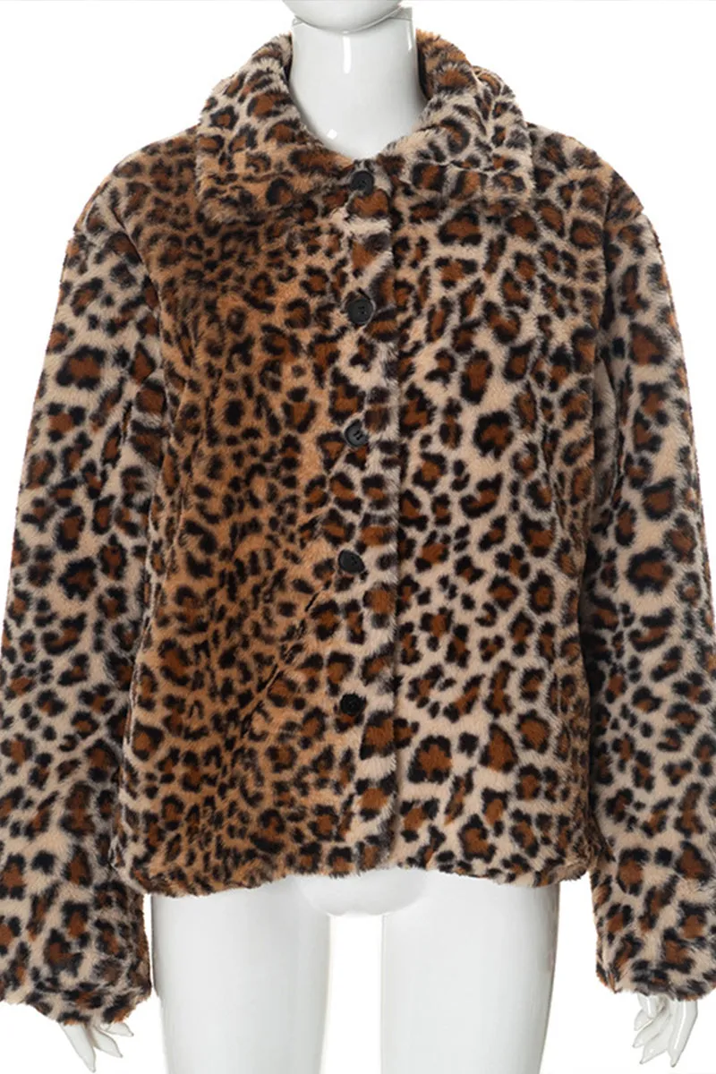 DS3315 Leopard Fleece Jacket Outerwear