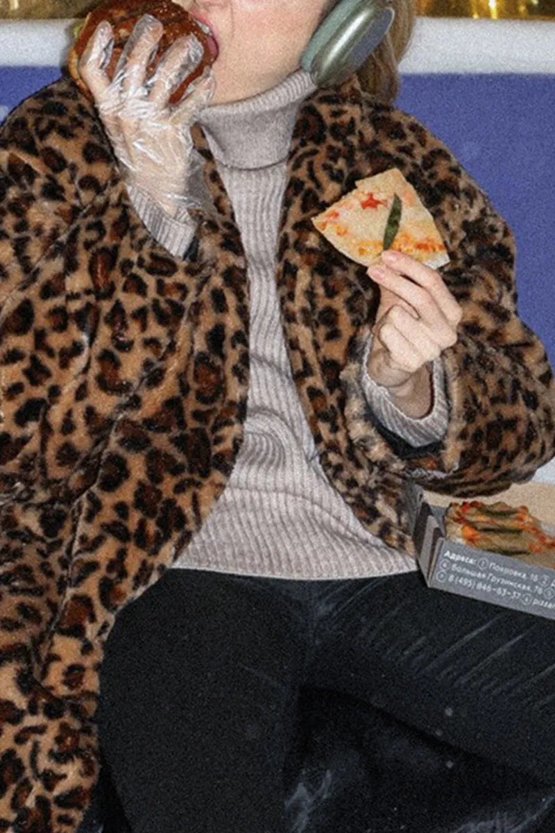 DS3315 Leopard Fleece Jacket Outerwear