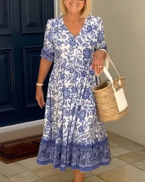 Effie - Elegant Floral Dress with V-Neck