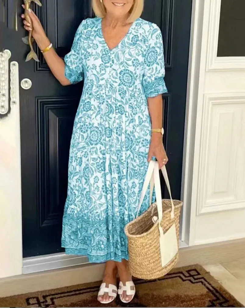 Effie - Elegant Floral Dress with V-Neck