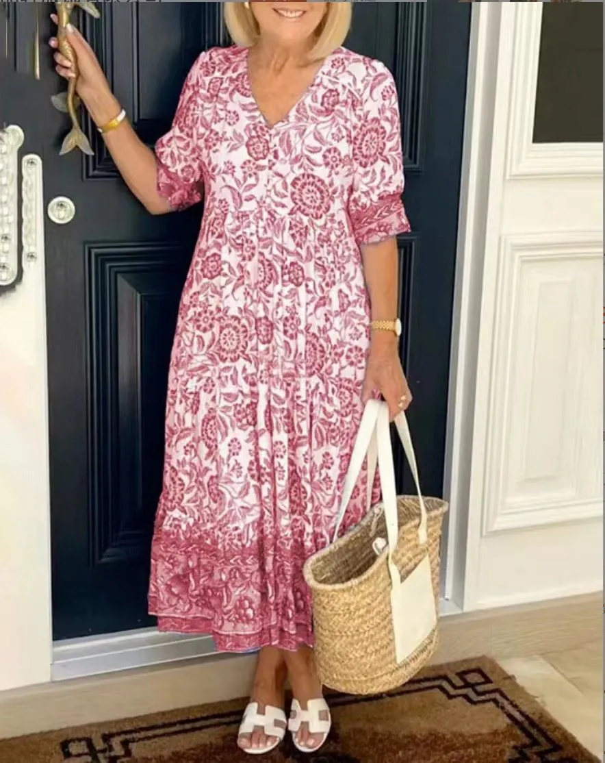 Effie - Elegant Floral Dress with V-Neck