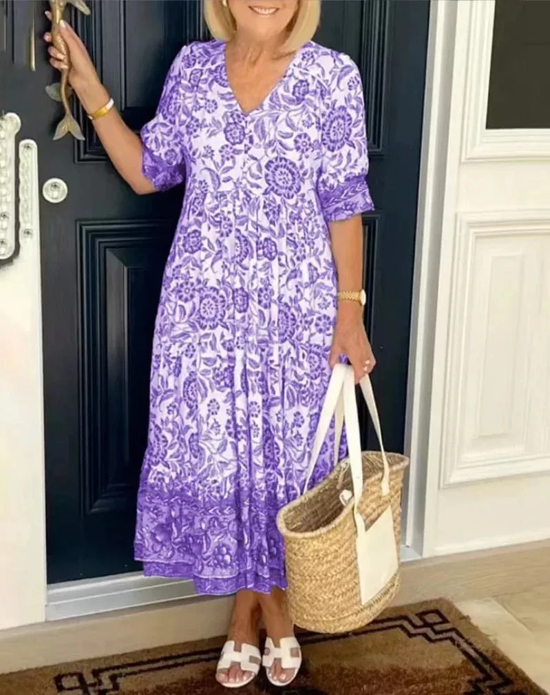 Effie - Elegant Floral Dress with V-Neck