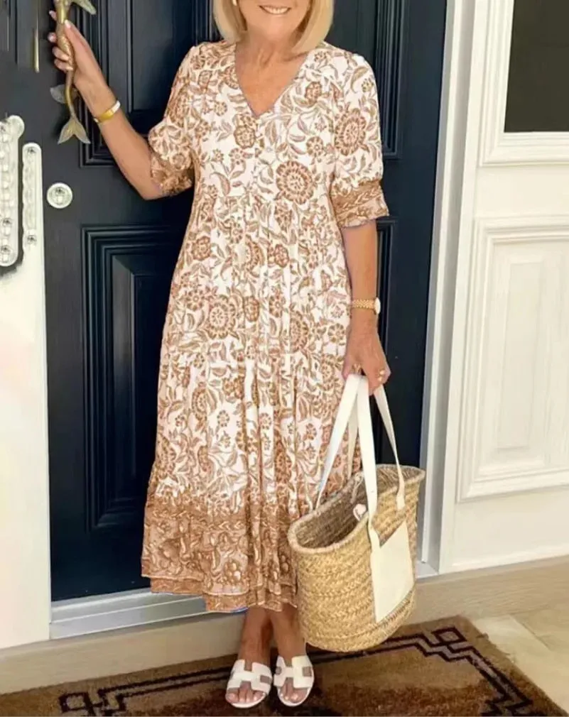 Effie - Elegant Floral Dress with V-Neck