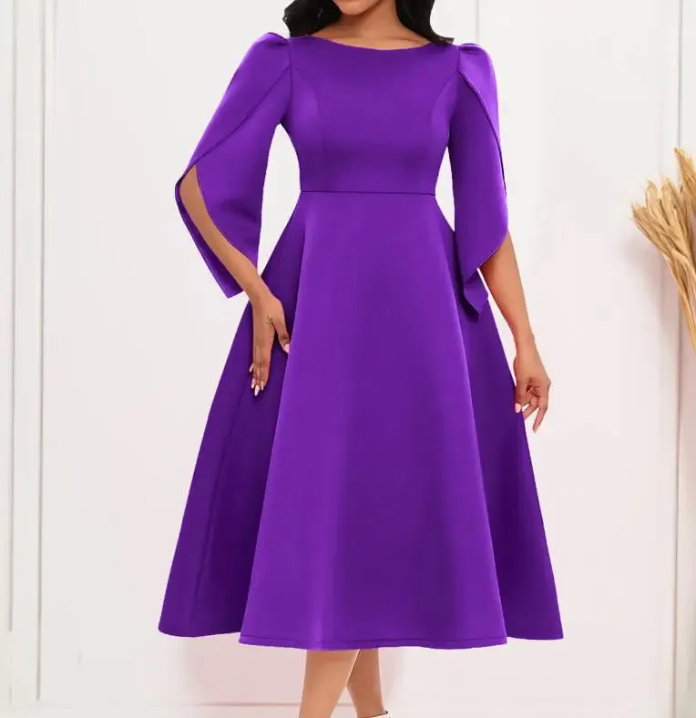 Elegant Women's Solid Color Ankle-Length Dress