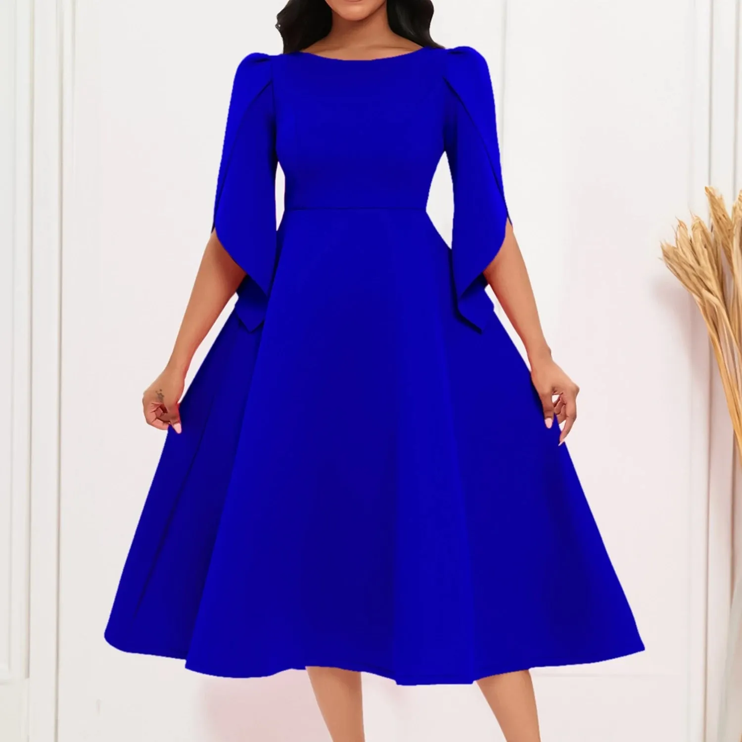 Elegant Women's Solid Color Ankle-Length Dress