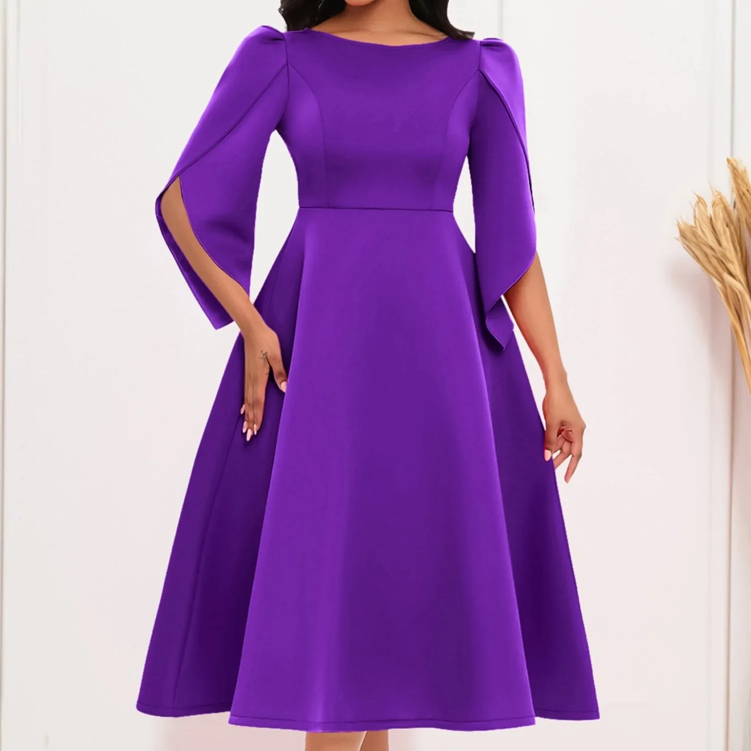 Elegant Women's Solid Color Ankle-Length Dress