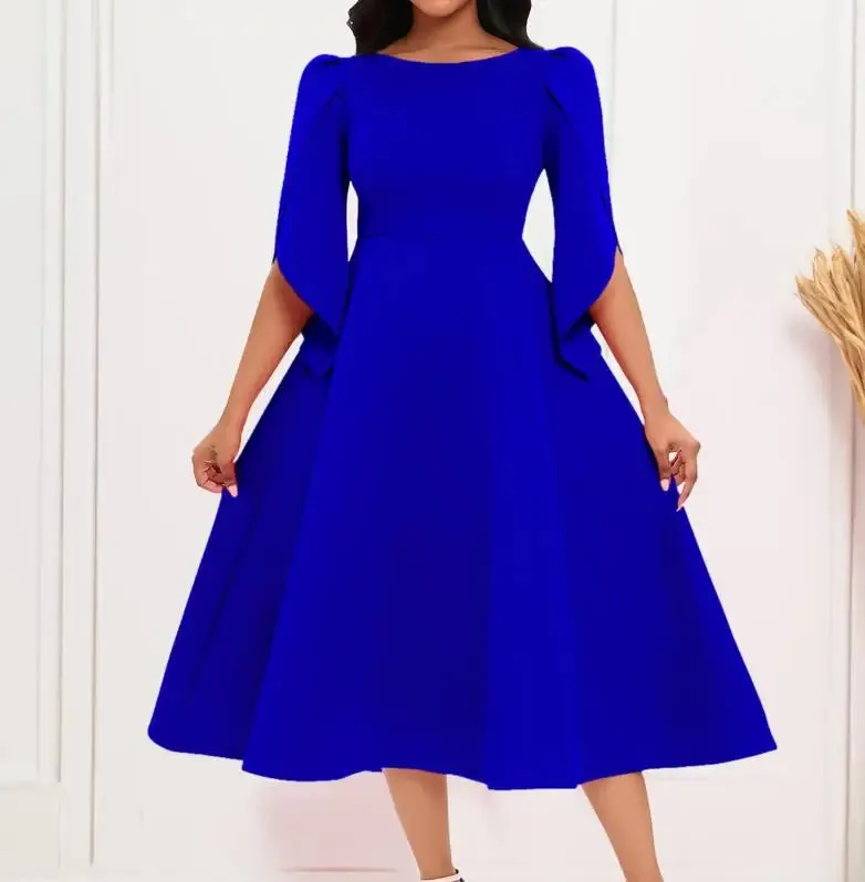 Elegant Women's Solid Color Ankle-Length Dress