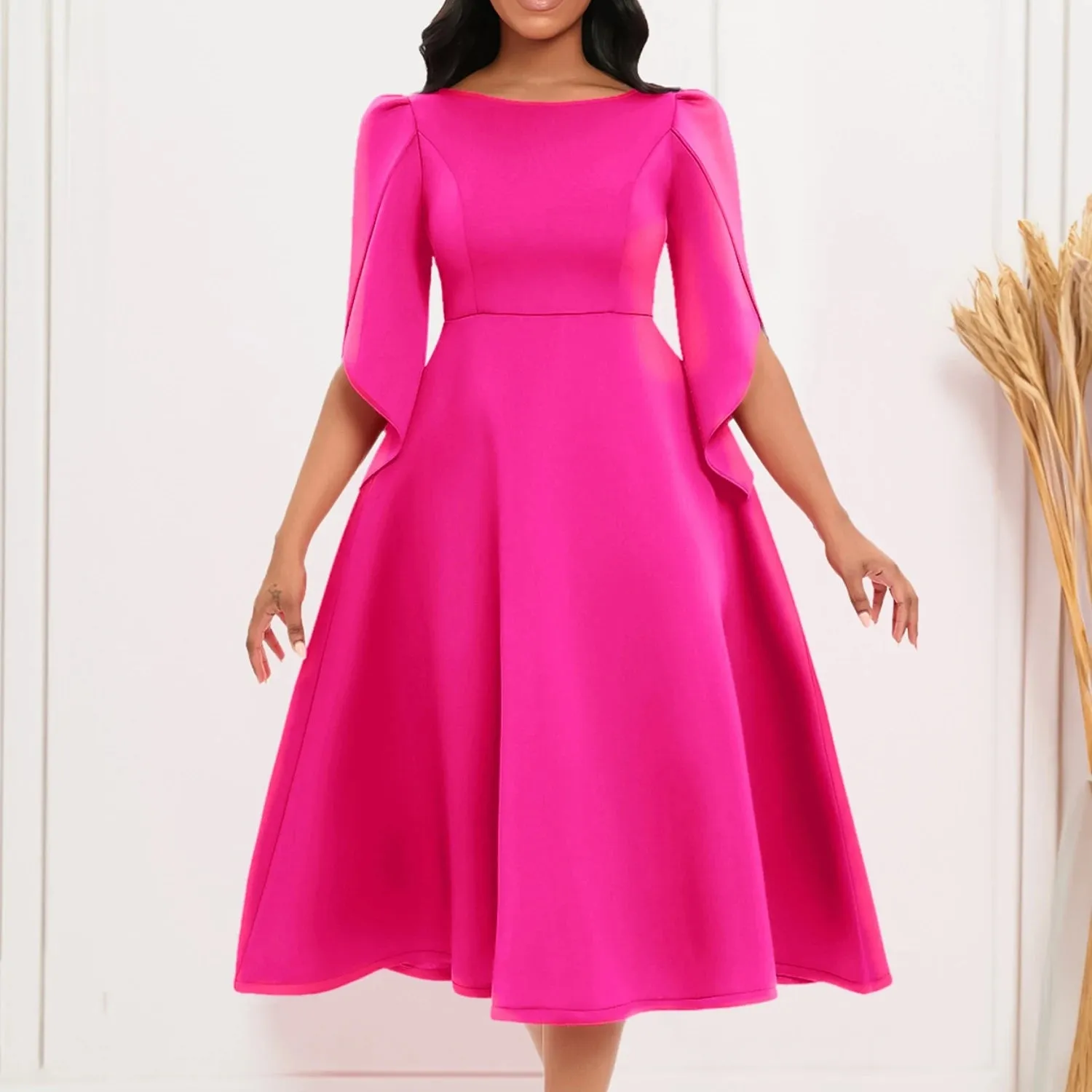 Elegant Women's Solid Color Ankle-Length Dress