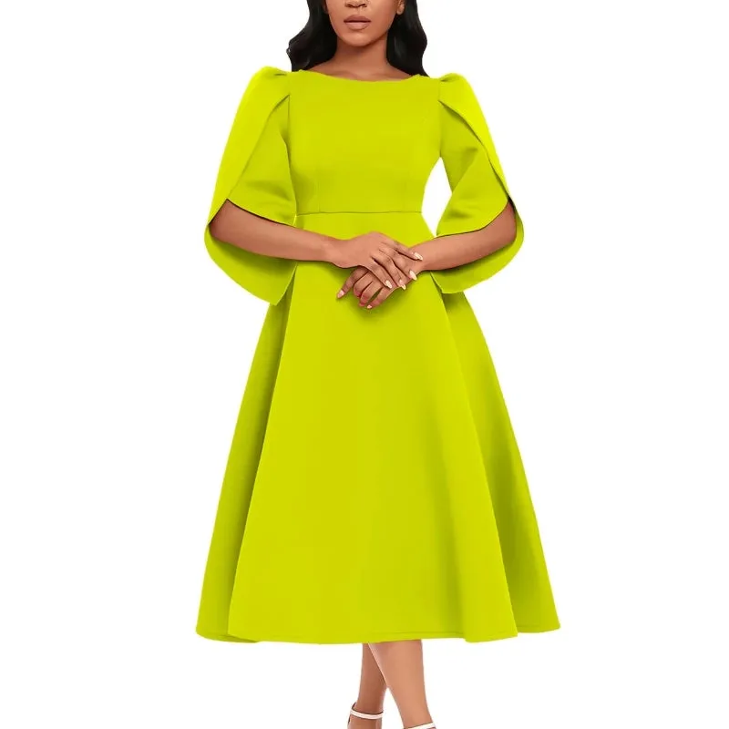 Elegant Women's Solid Color Ankle-Length Dress