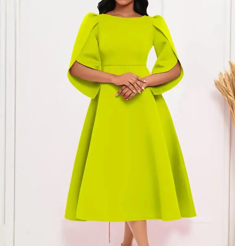 Elegant Women's Solid Color Ankle-Length Dress