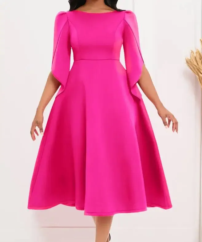 Elegant Women's Solid Color Ankle-Length Dress
