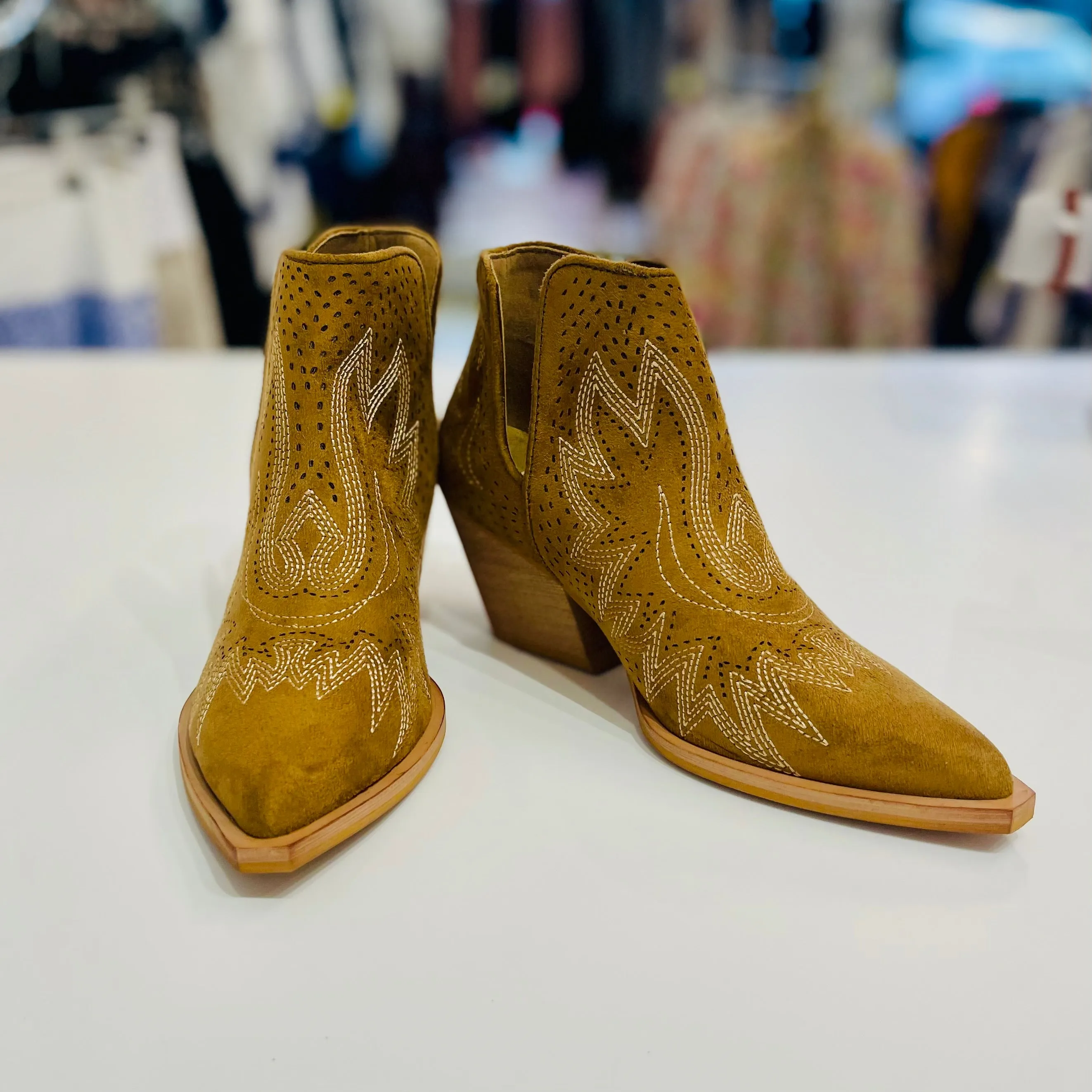 Embroidered Suede Boots