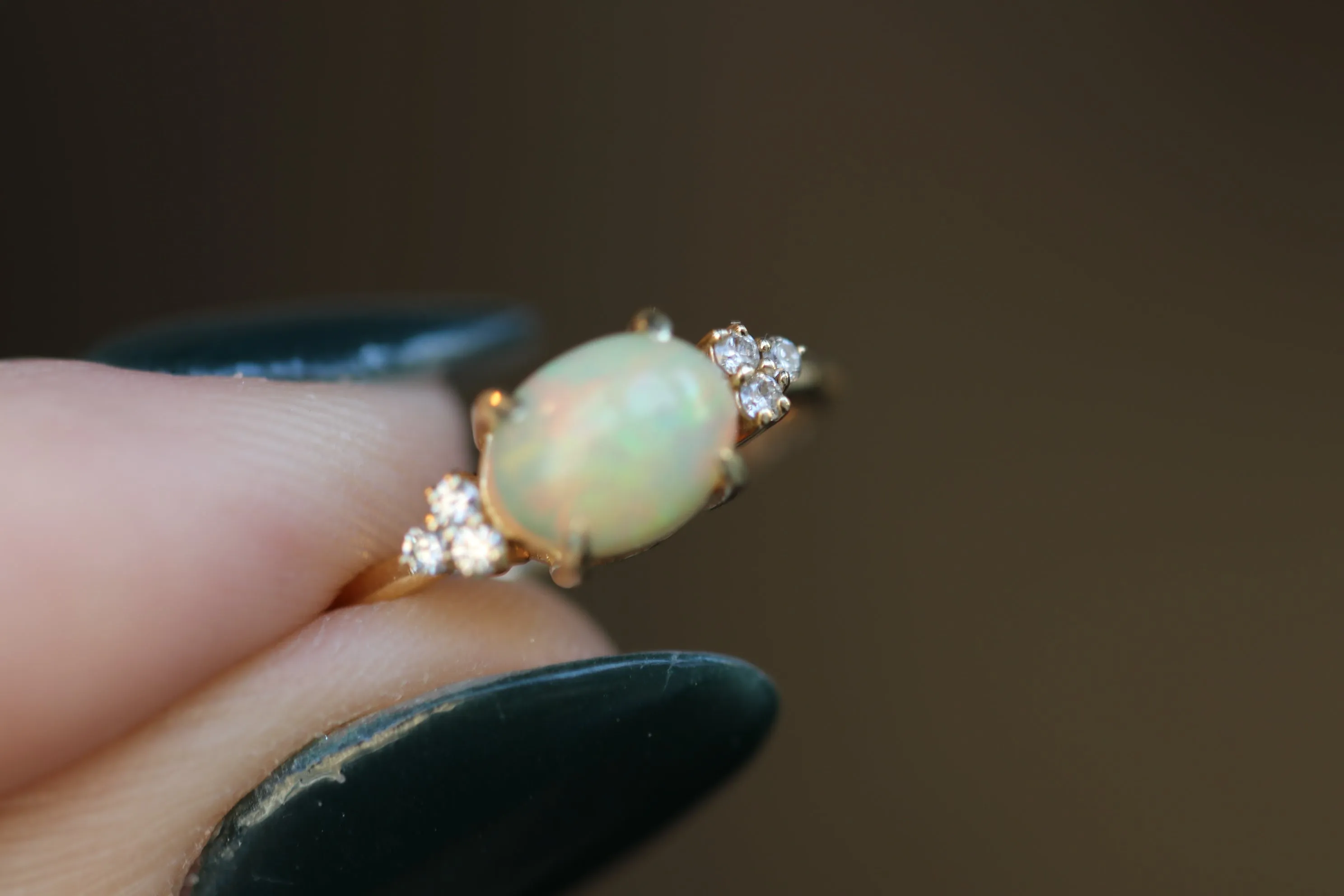 Ethiopian Oval and Diamond Ring in 14K Gold