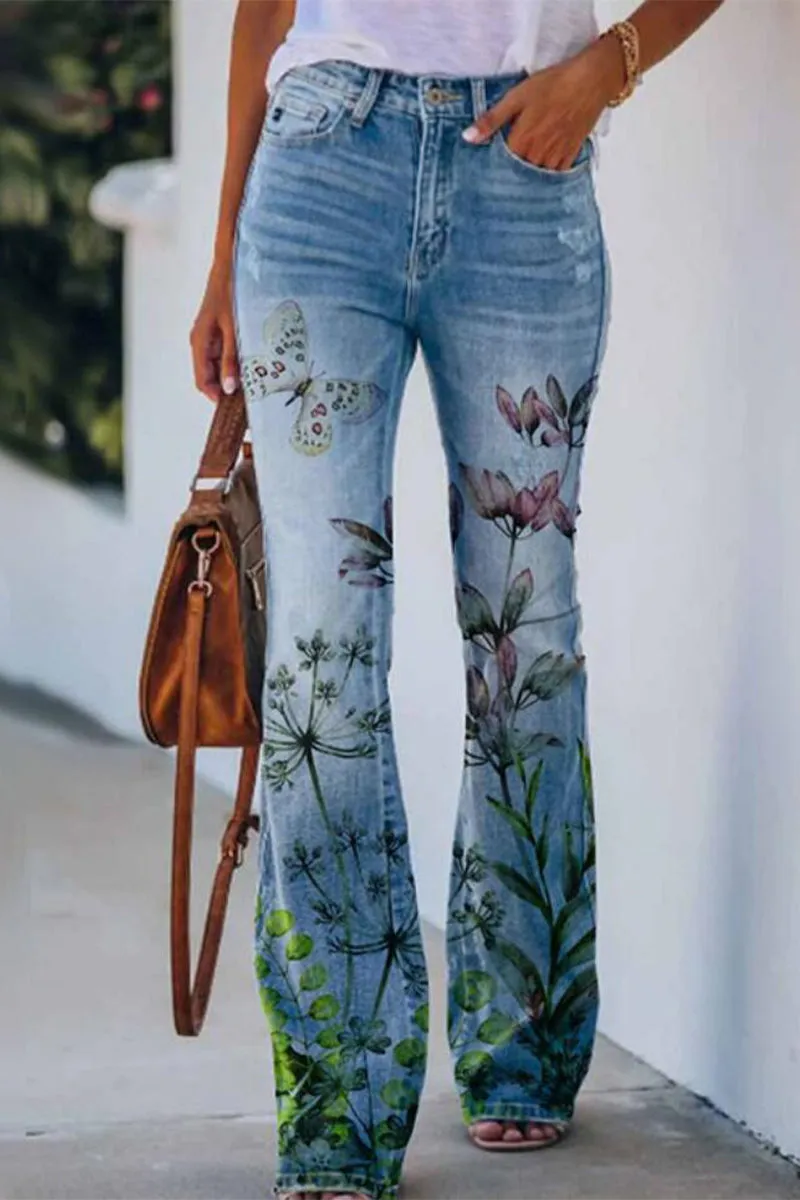 Floral Grace™ | Women's Casual Denim Jeans | Regular Fit, Floral Pocket Design, Durable Cotton Blend