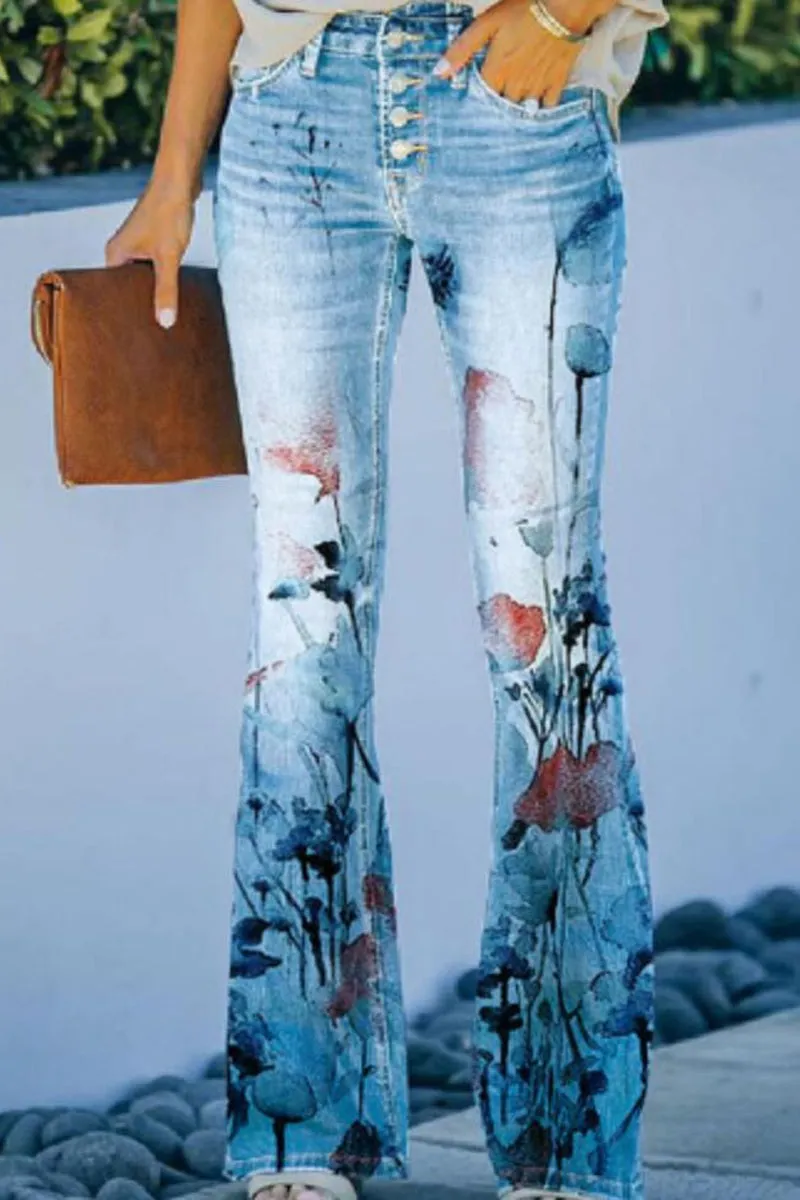 Floral Grace™ | Women's Casual Denim Jeans | Regular Fit, Floral Pocket Design, Durable Cotton Blend