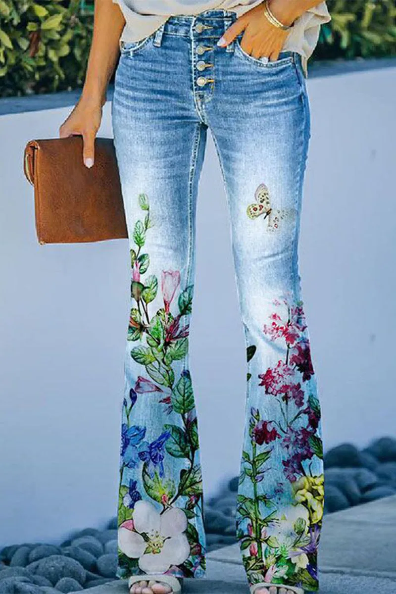 Floral Grace™ | Women's Casual Denim Jeans | Regular Fit, Floral Pocket Design, Durable Cotton Blend