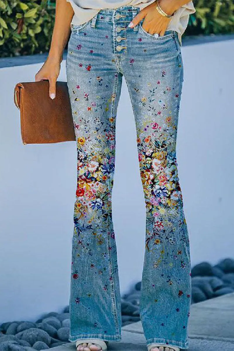Floral Grace™ | Women's Casual Denim Jeans | Regular Fit, Floral Pocket Design, Durable Cotton Blend