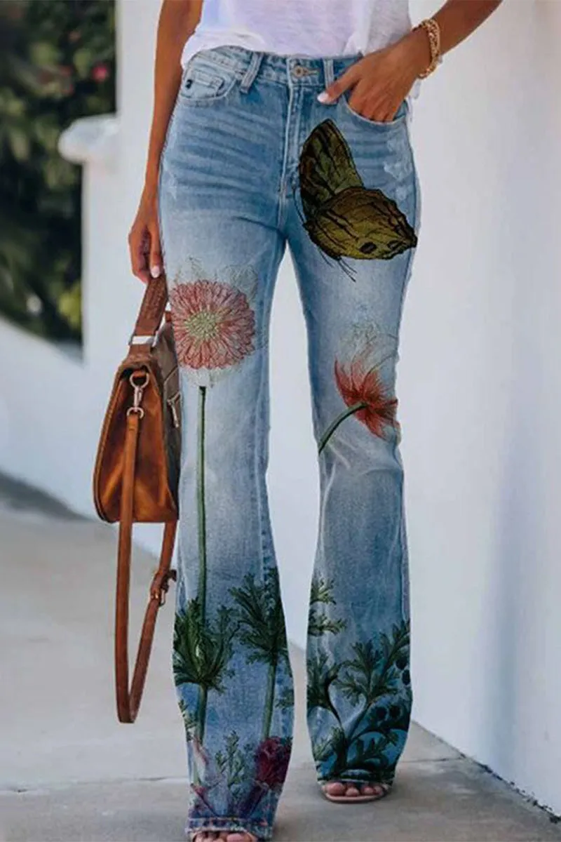 Floral Grace™ | Women's Casual Denim Jeans | Regular Fit, Floral Pocket Design, Durable Cotton Blend