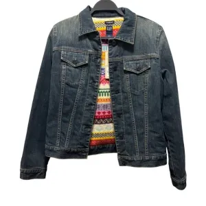 Gap Womens Vintage Y2k Stretch Denim Jacket With Multicolor Knit Lining Medium