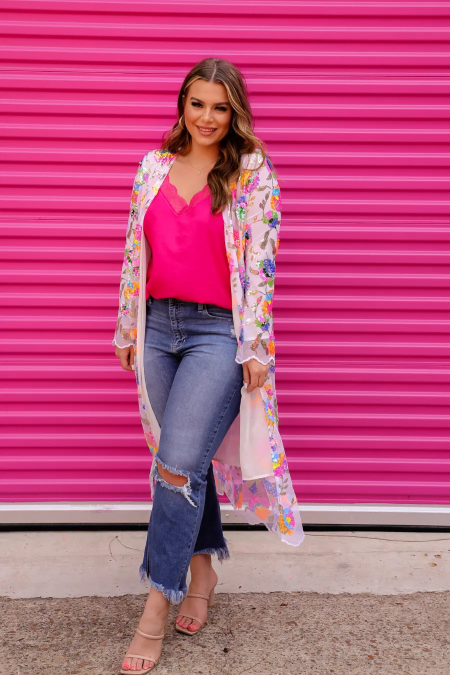 Glamorous Floral Sequin Kimono