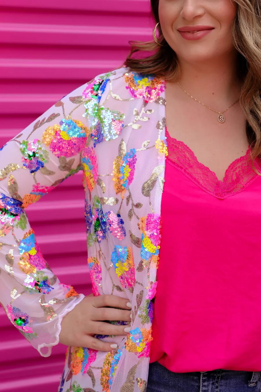 Glamorous Floral Sequin Kimono