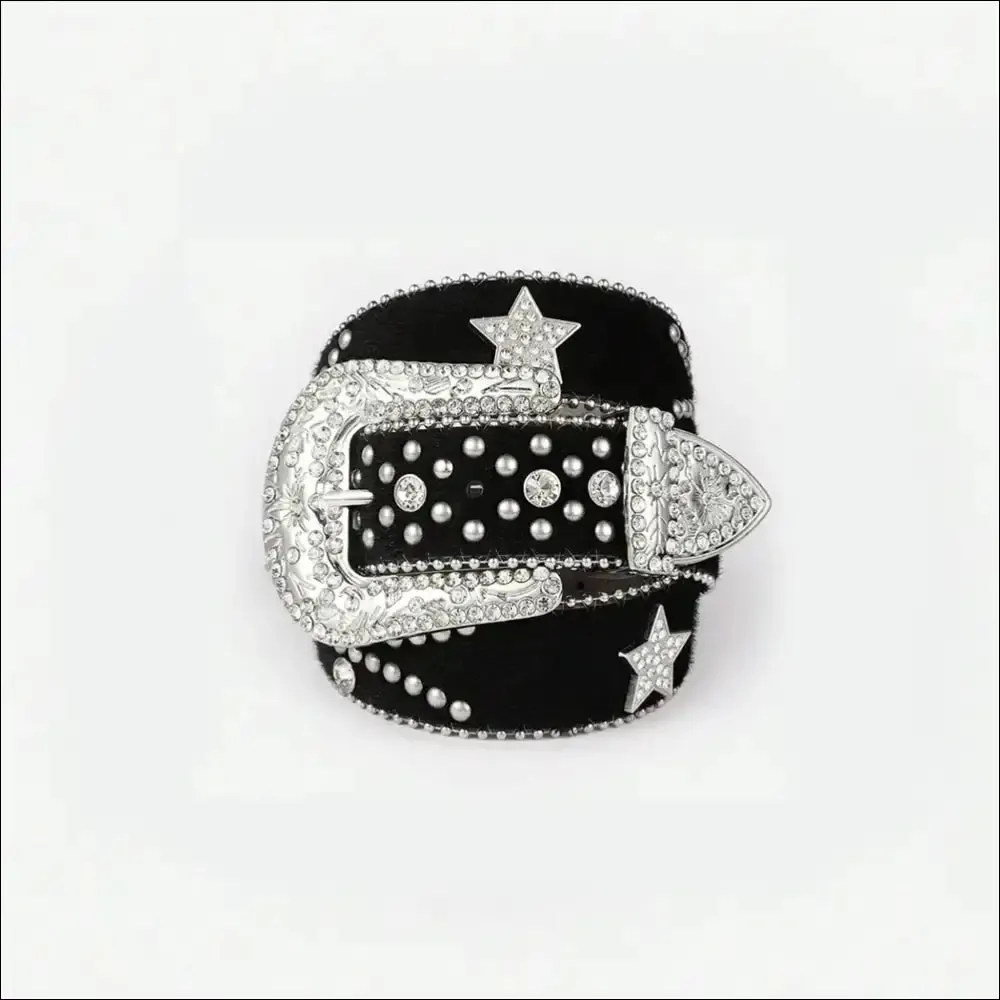 Glamorous PU Leather Inlaid Rhinestone Belt