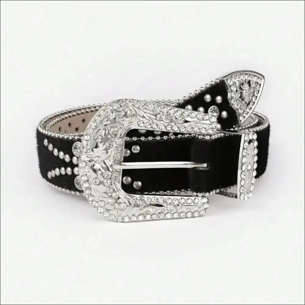 Glamorous PU Leather Inlaid Rhinestone Belt