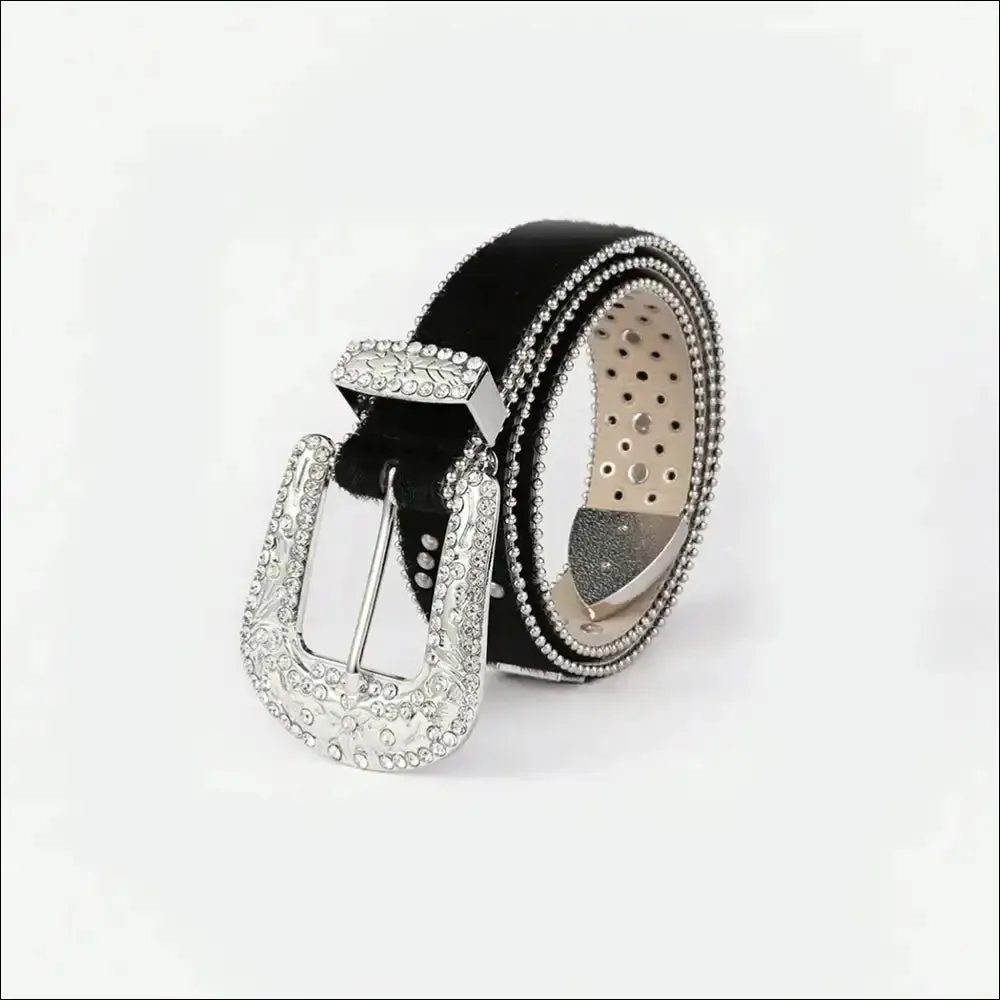 Glamorous PU Leather Inlaid Rhinestone Belt