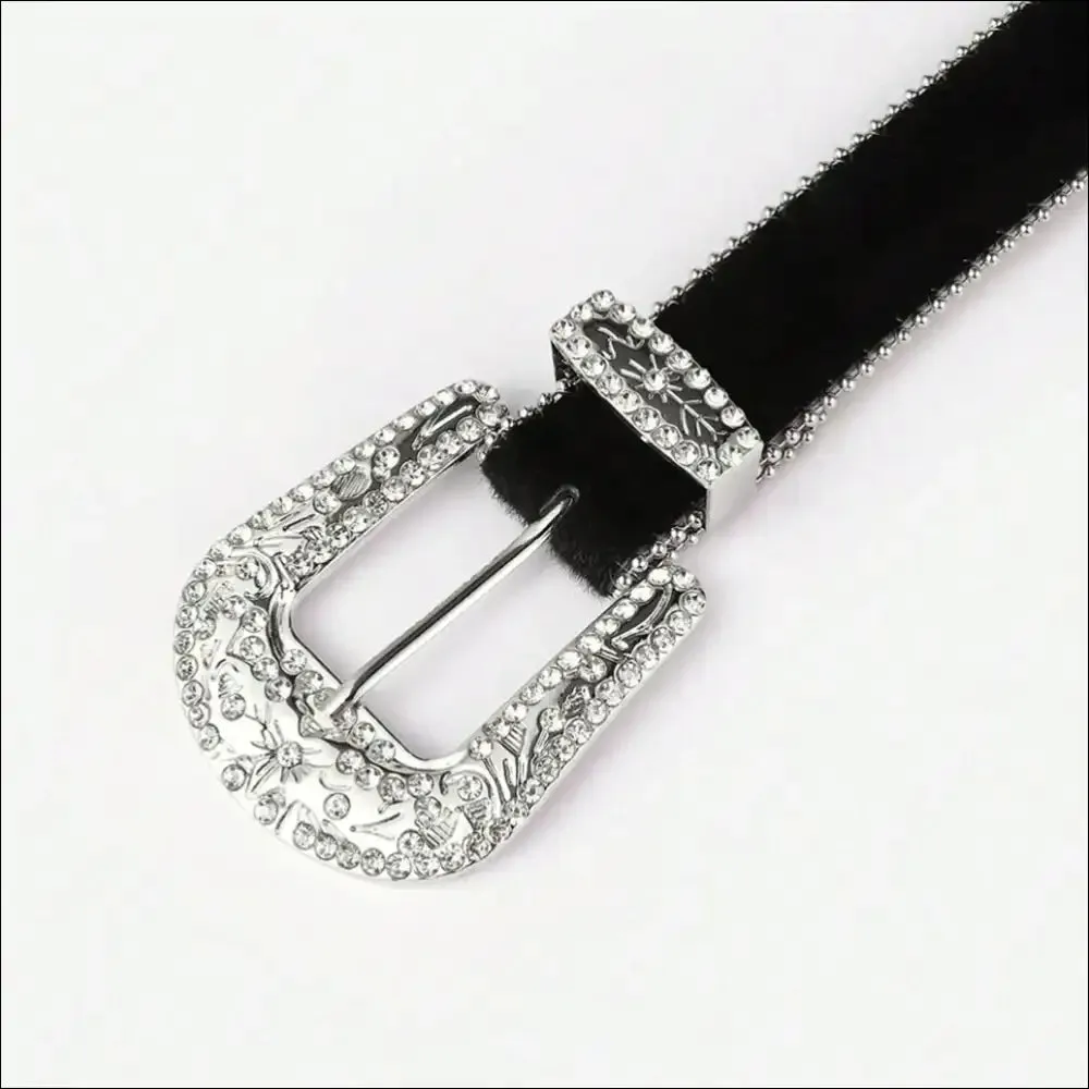 Glamorous PU Leather Inlaid Rhinestone Belt