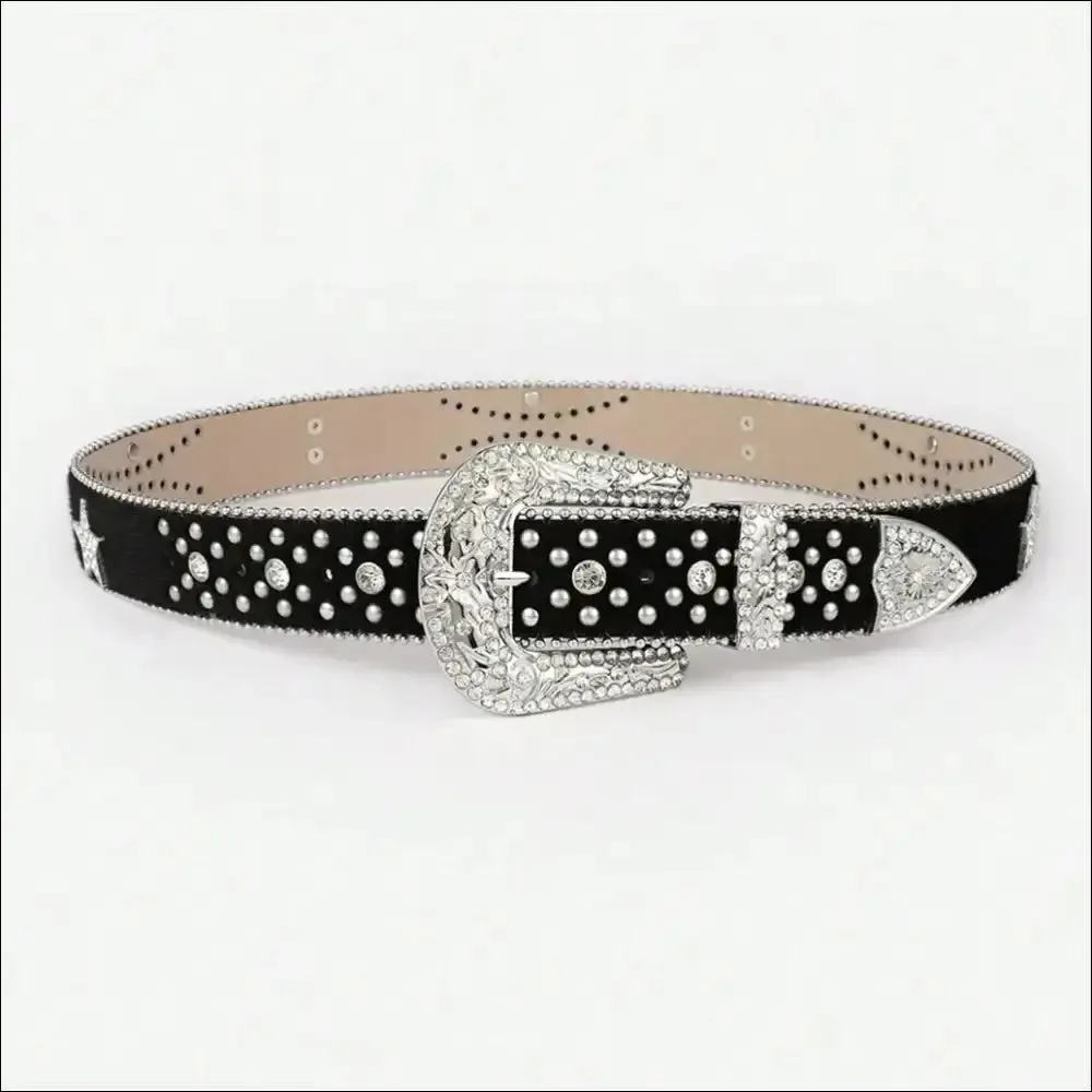 Glamorous PU Leather Inlaid Rhinestone Belt