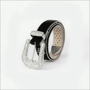 Glamorous PU Leather Inlaid Rhinestone Belt