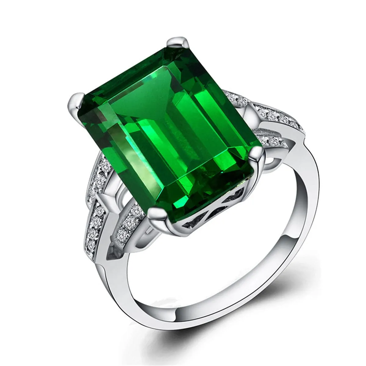 Green Cubic Zirconia & Crystal Cushion-Cut Ring