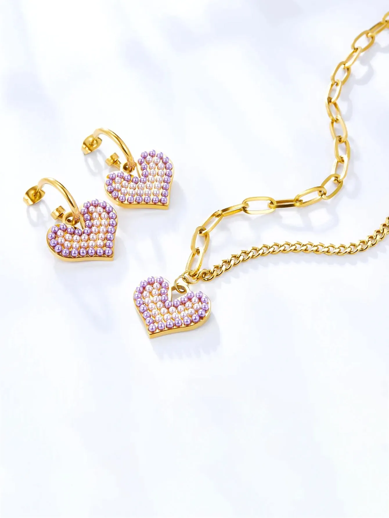Heart Design Pendant Necklace & Dangle Earrings Set - FD ⚡