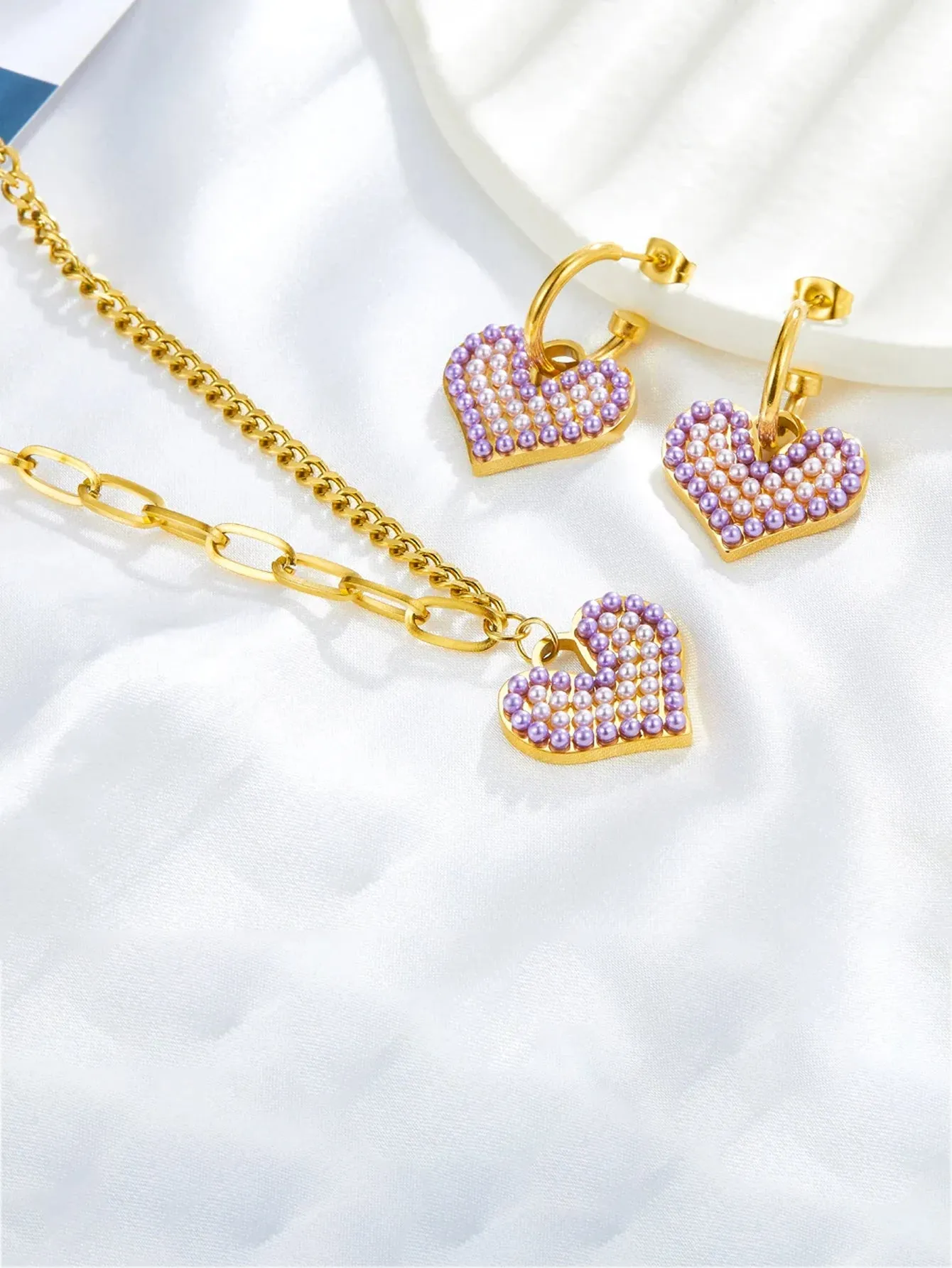Heart Design Pendant Necklace & Dangle Earrings Set - FD ⚡