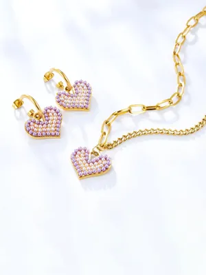 Heart Design Pendant Necklace & Dangle Earrings Set - FD ⚡