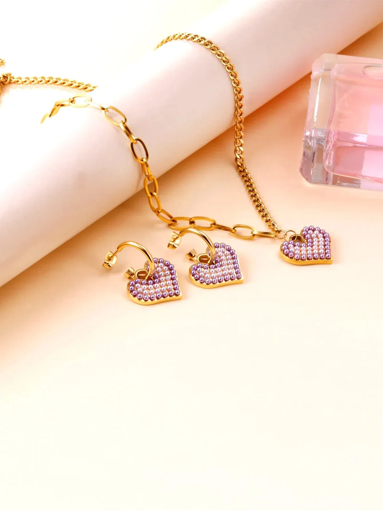 Heart Design Pendant Necklace & Dangle Earrings Set - FD ⚡